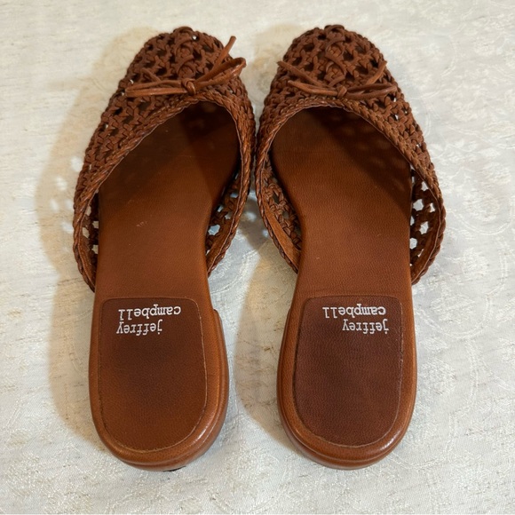 Jeffrey Campbell Weave Me Brown Leather Woven Slides – Size 9 - Picture 3 of 5